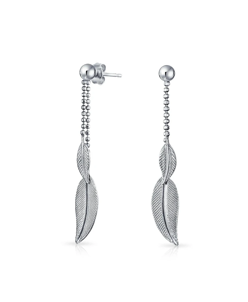 Bling Jewelry Native American Style Dangle Earrings with Feather Leaf Design in Sterling Silver
