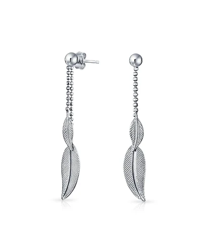 Bling Jewelry Native American Style Dangle Earrings with Feather Leaf Design in Sterling Silver