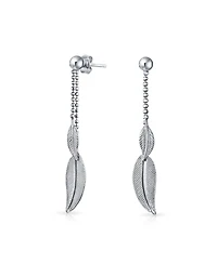 Bling Jewelry Native American Style Dangle Earrings with Feather Leaf Design in Sterling Silver