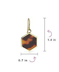 Bling Jewelry Hexagon Brown Tortoise Shell Dangle Earrings Gold Plated Stainless Steel