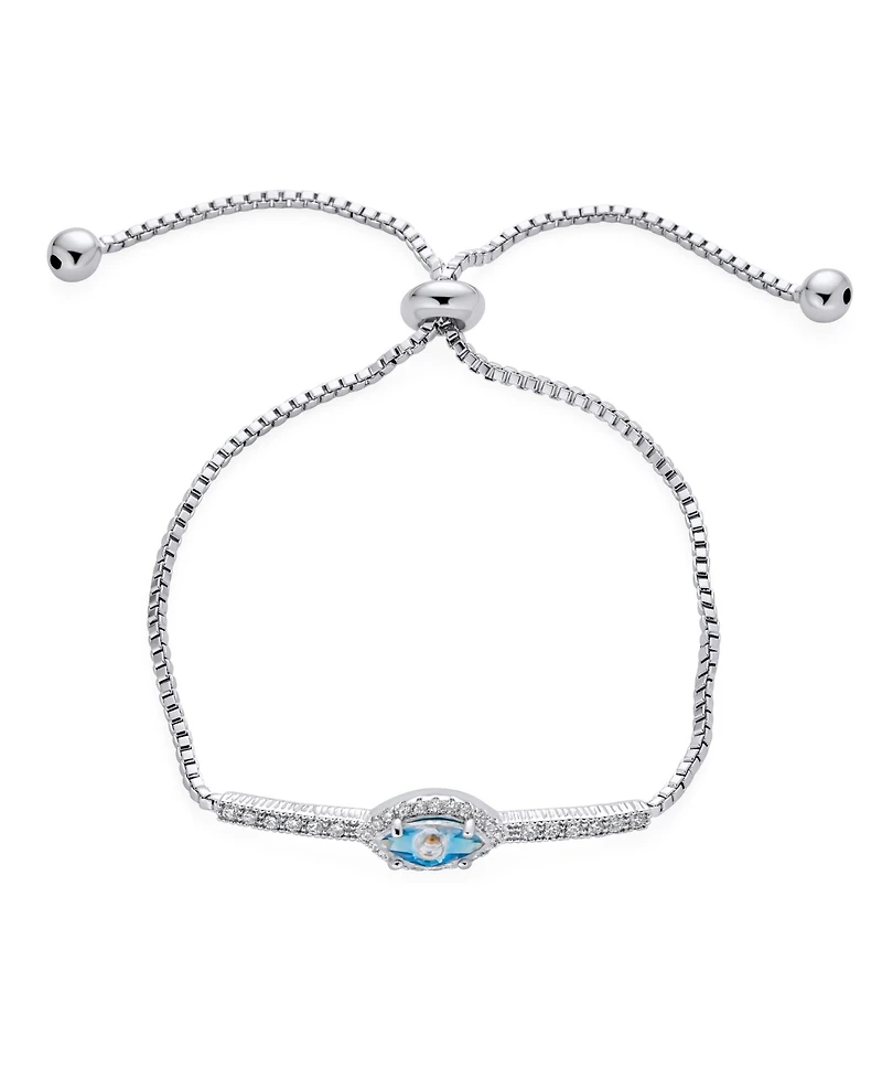 Bling Jewelry Spiritual Protection Pave Cz Halo Blue Evil Eye Charm Bolo Style Bracelet