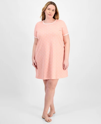 Charter Club Plus Size Printed Short-Sleeve Sleepshirt, Exclusively at Macy's