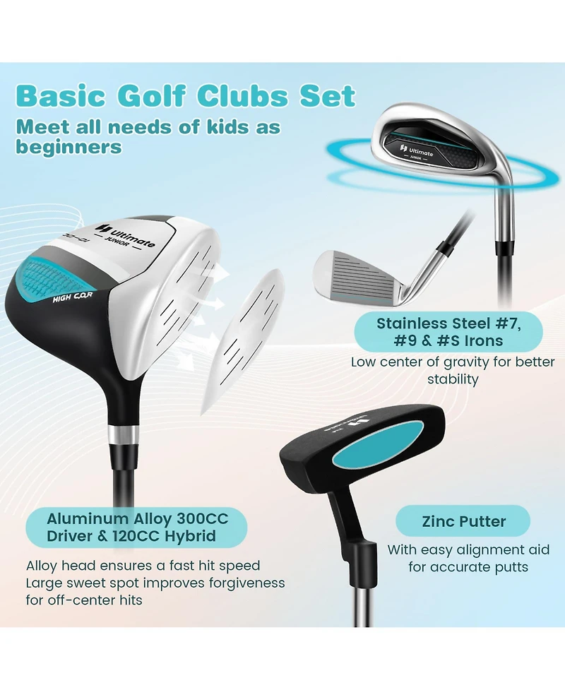 Junior Complete Golf Club Set with Stand Bag Rain Hood