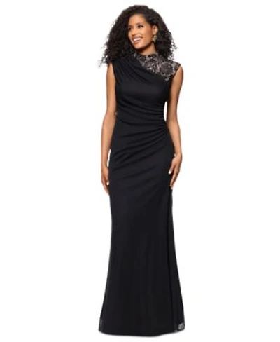 B A By Betsy Adam Betsy Adam Womens Lace Trim Ruched Jersey Gown
