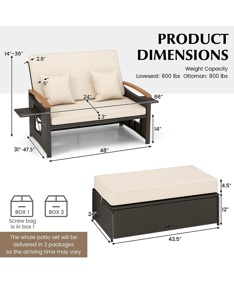 Outdoor Wicker Daybed with Folding Panels and Storage Ottoman