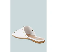 Renaldi Genuine Leather Studded Slip-On Flats