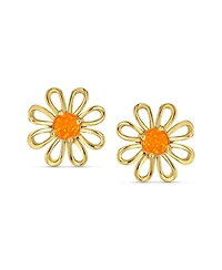 Bling Jewelry Orange Fire Opal Daisy Flower Stud Earrings 14K Gold Sterling Silver