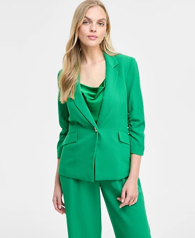 Bar Iii Women's Ruched-Sleeve One-Button Blazer, Exclusively at Macy's