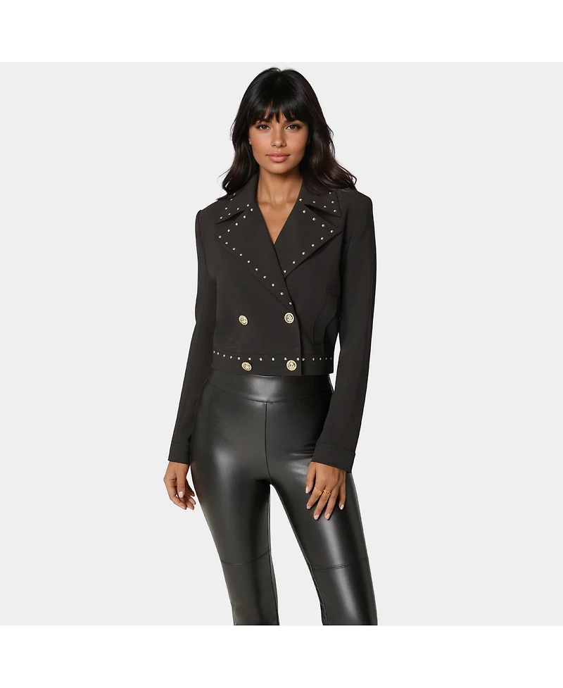 Bebe Women's Woven Twill Studded Double Breast Jacket