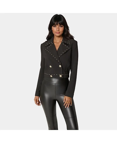 Bebe Women's Woven Twill Studded Double Breast Jacket