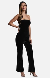 Bebe Women's Strapless Velvet Jumpsuit