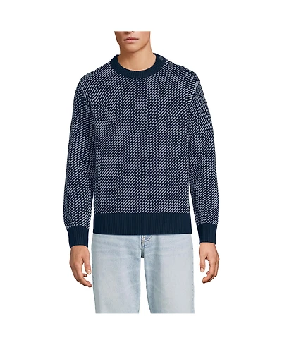 Lands' End Men's Drifter Jacquard Button Up Crewneck Sweater