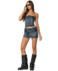 Edikted Womens Guinevere Zip Washed Denim Mini Skirt