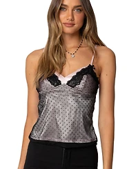 Edikted Womens Janie Layered Polka Dot Mesh Top
