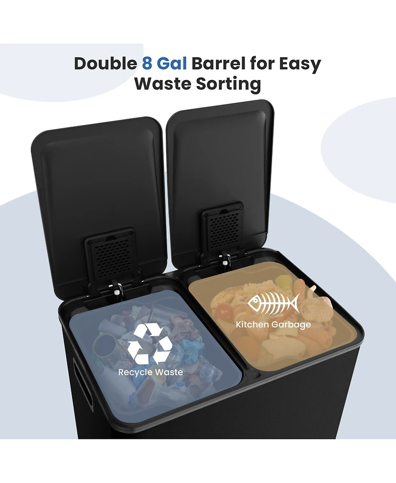 2 x 8 Gallon Dual Trash Can for Kitchen, Office, and Home Use