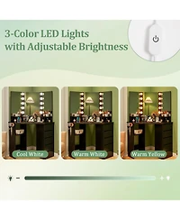 Corner Vanity Desk with 3-Color Led Lighted Mirror & Power Outlet Stylish Makeup for Bedroom