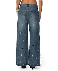 Edikted Womens Jainie Grommet Low Rise Jeans