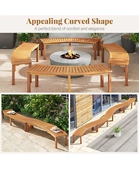 Outdoor Curved Acacia Wood Fire Pit Bench with Slatted Seat-Set of 2