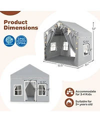 3-4 Kids Large Play Tent House with 2 Opening Doors and Star Lights