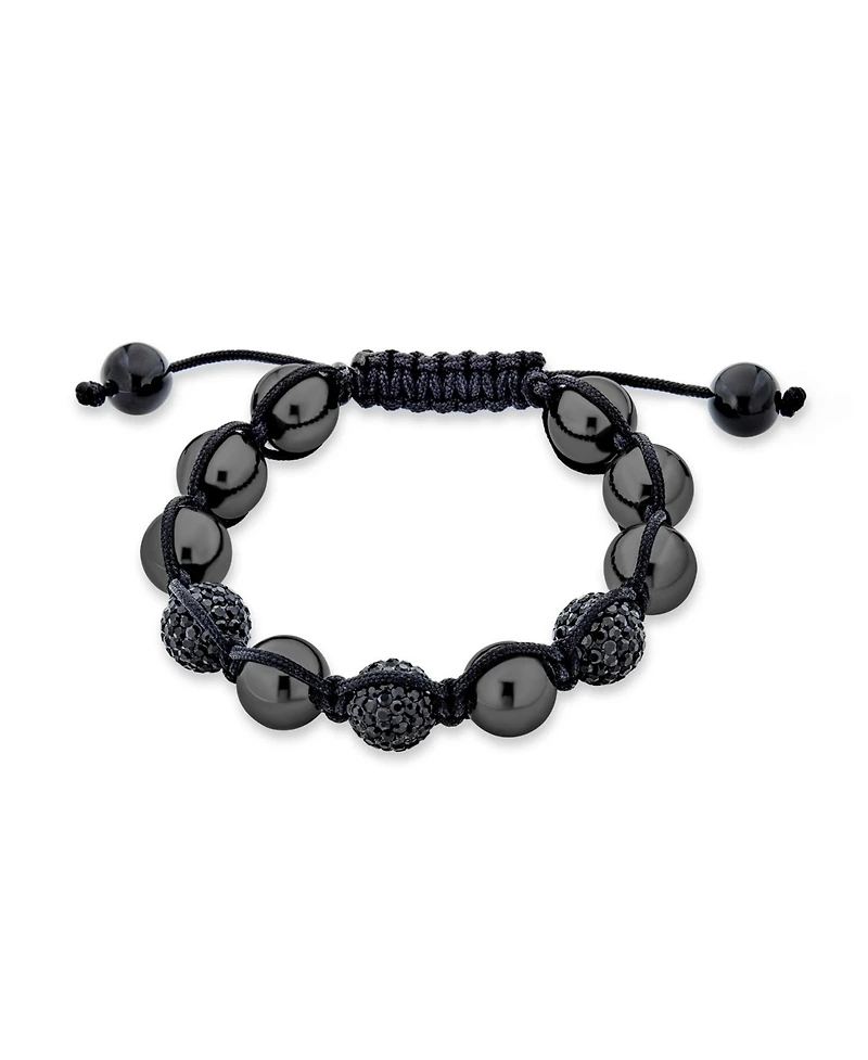 Bling Jewelry Black Pave Crystal Ball Bracelet Cord String Adjustable