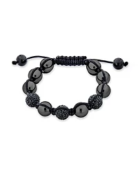 Bling Jewelry Black Pave Crystal Ball Bracelet Cord String Adjustable