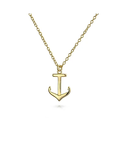 Bling Jewelry Minimalist Nautical Boat Anchor Pendant Necklace Gold Plated Silver 16"
