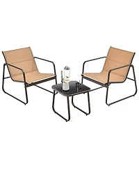 Gymax 3PCS Conversation Set Outdoor Metal Chair & Table Tempered Glass Top Patio