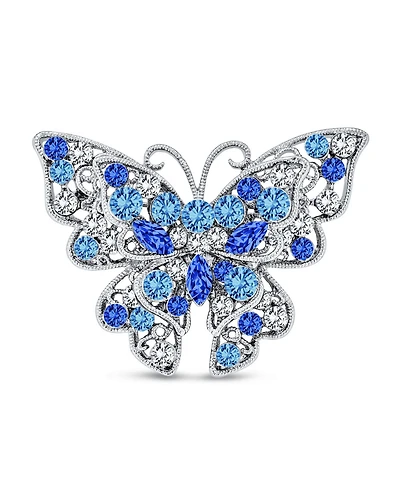 Bling Jewelry Large Crystal Filigree Butterfly Brooch Pin Fashion Statement Silver Plated Brass