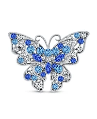 Bling Jewelry Large Crystal Filigree Butterfly Brooch Pin Fashion Statement Silver Plated Brass