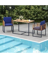 3 Pieces Outdoor Dining Set with 2 Acacia Wood Armchairs and Dining Table