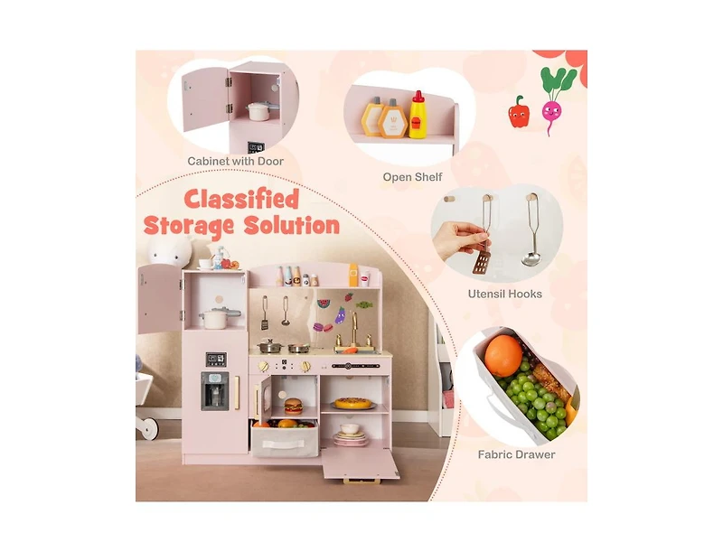 Kids Kitchen Playset with Chalkboard, Ice Maker, Sink & Light-Up Microwave Fun Pretend Cooking Toy