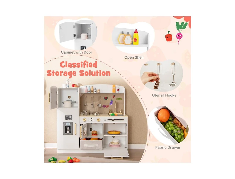 Kids Kitchen Playset with Chalkboard, Ice Maker, Sink & Light-Up Microwave Fun Pretend Cooking Toy