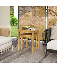 2 Pieces Space Saving Design Teak Wood Outdoor Patio Nesting Table