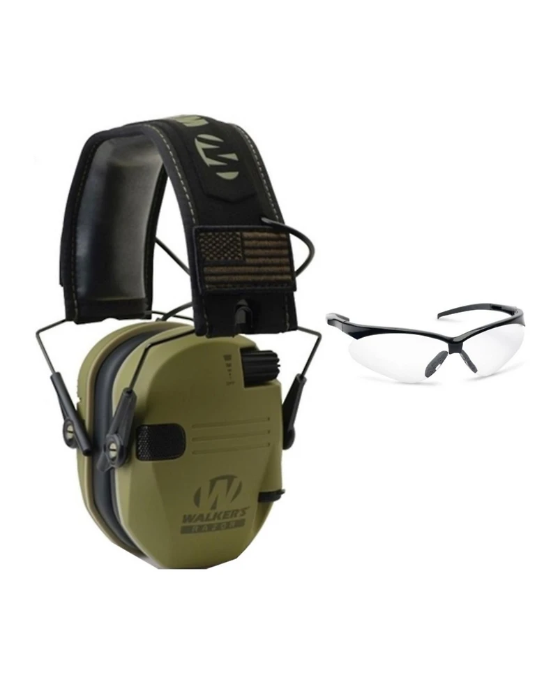 Walker's Razor Slim Electronic Shooting Range Earmuff (Od Patriot) and Glasses