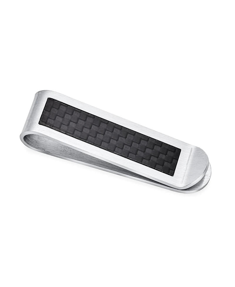 Bling Jewelry Two Tone Black Weave Carbon Fiber Money Clip Card Holder