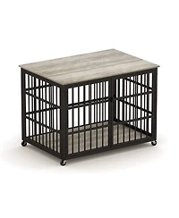Furniture style dog crate wrought iron frame door with side openings, Rustic Brown