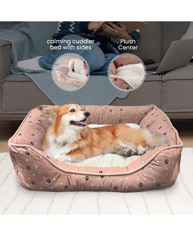 Details Microsuede Pet Bed, Dog Beds for Small Dogs and Cats, Calming Cuddler Bed for Pets with Sides and Plush Center