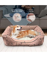 Details Microsuede Pet Bed, Dog Beds for Small Dogs and Cats, Calming Cuddler Bed for Pets with Sides and Plush Center