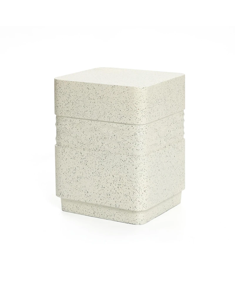 LuxenHome Outdoor Side Table for Patio, 18 Inch Off White with Speckled Gray Square Cement Side Table, Small End Table for Garden, Outdoor Coffee Tabl