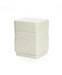 LuxenHome Outdoor Side Table for Patio, 18 Inch Off White with Speckled Gray Square Cement Side Table, Small End Table for Garden, Outdoor Coffee Tabl