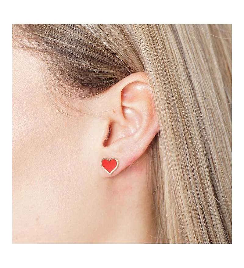The Lovery Large Coral Heart Stud Earrings 14k Gold