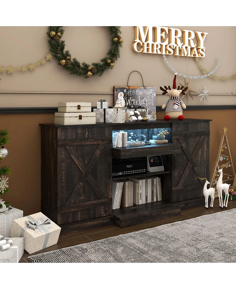 Tv Stand for TVs with 20 Color Led Lights Modern Entertainment Center for Living Room