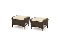 Set of 2 Outdoor Patio Pe Wicker Ottomans with Removable Cushions