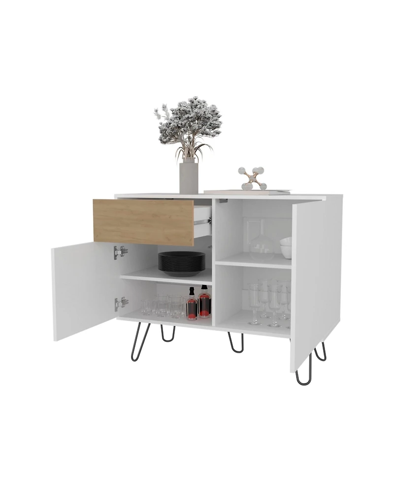 Fm Furniture Red Rock Sideboard with Hairpin Legs, White and Natural Oak Finish