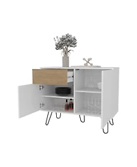 Fm Furniture Red Rock Sideboard with Hairpin Legs, White and Natural Oak Finish
