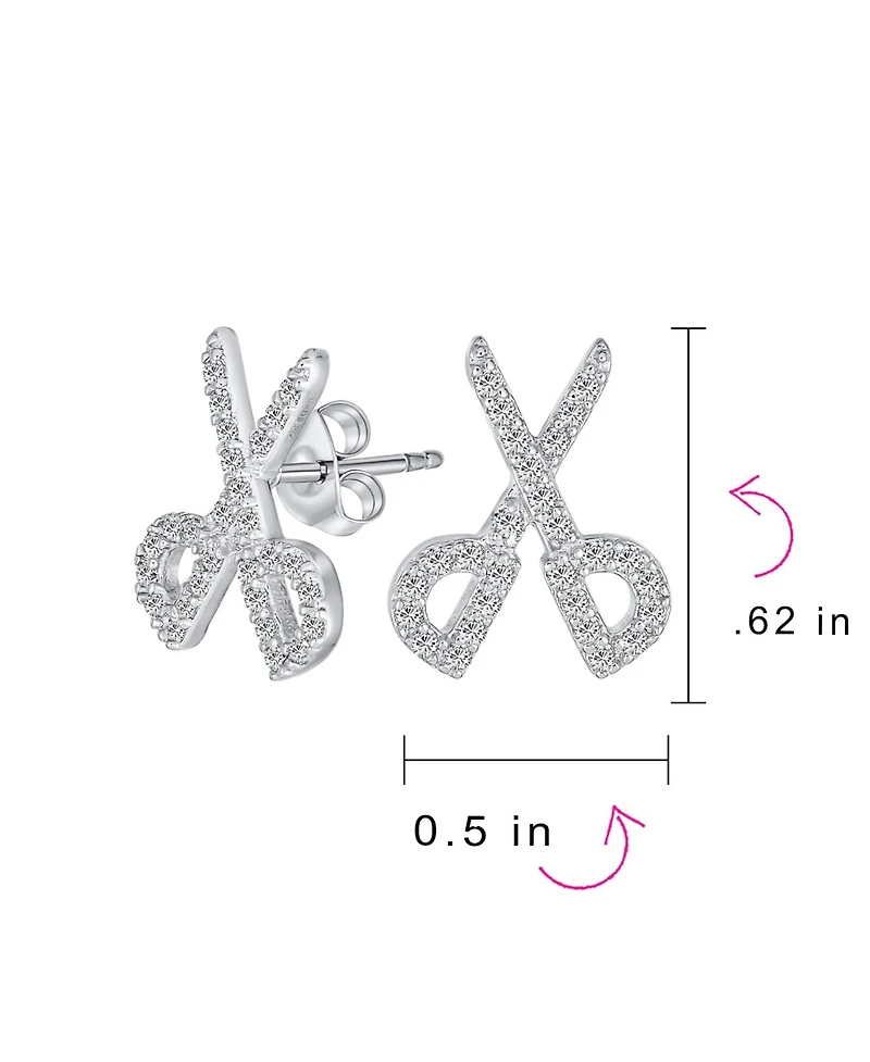 Bling Jewelry Whimsical Scissors Cz Stud Earrings Hairdressers in Sterling Silver