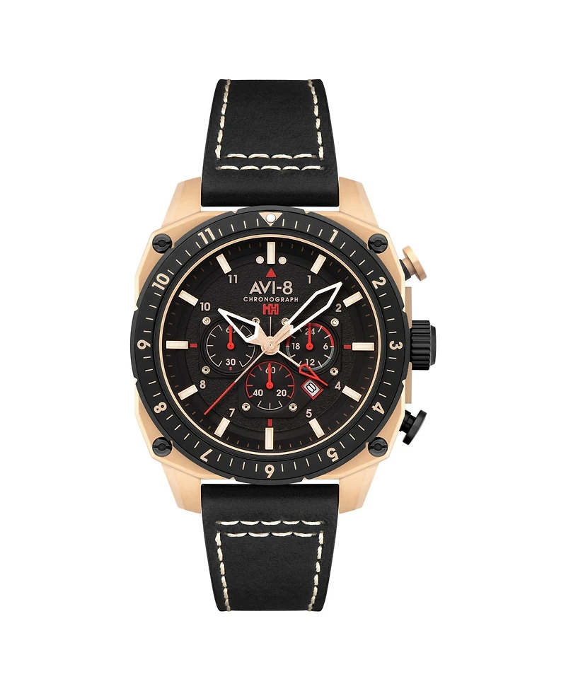 Avi-8 Men's Hawker Hunter Atlas Dual-Time Chronograph Leather Strap Watch