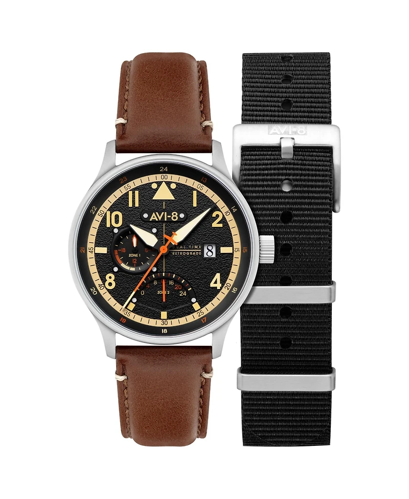 Avi-8 Men's Hawker Hurricane Mckellar Dual-Time Leather Strap Watch