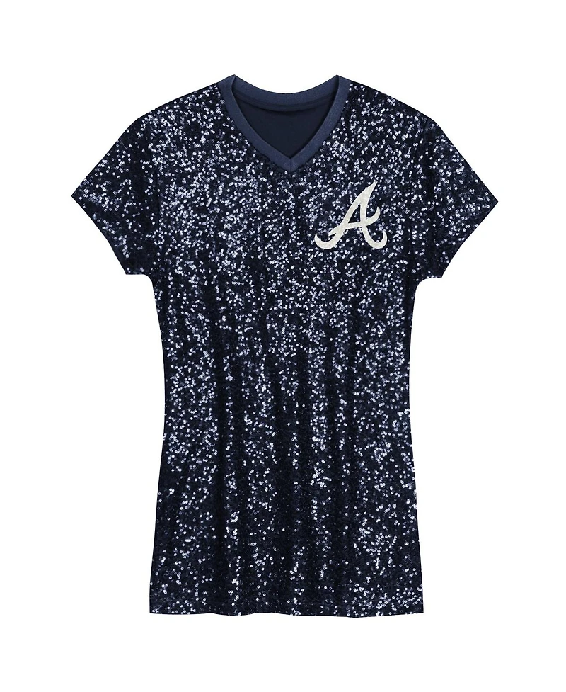 Outerstuff Girls Preschool Navy Atlanta Braves Sequin V-Neck Dress
