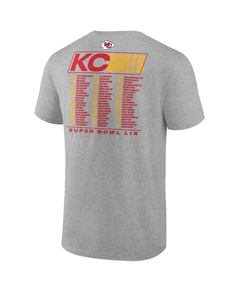 Fanatics Men's Heather Gray Kansas City Chiefs Super Bowl Lix Big Tall Roster T-Shirt